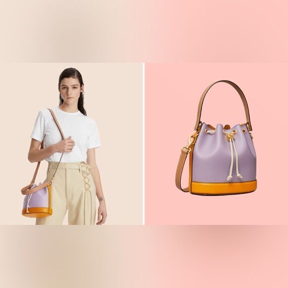 Tory Burch T Monogram Color - Block Bucket Bag, Thistle‎ Mix, Style 88157 - Picture 12 of 16